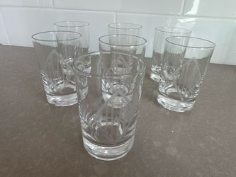 Set of 7 Etched Crystal Drinking Glasses
