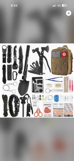 Camping backpack with all the accessories that are seen there in the photo