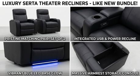 ONE LEFT!!! Premium Serta Home Theater Recliners – Blue LEDs & USB (Like New)