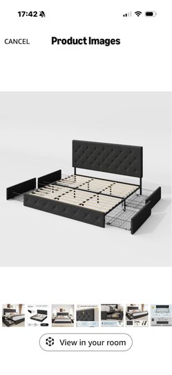 Dark grey king sized bed for sale