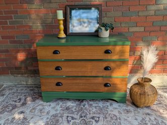 Refinished Vintage 3-Drawer Dresser – Green & Natural Wood