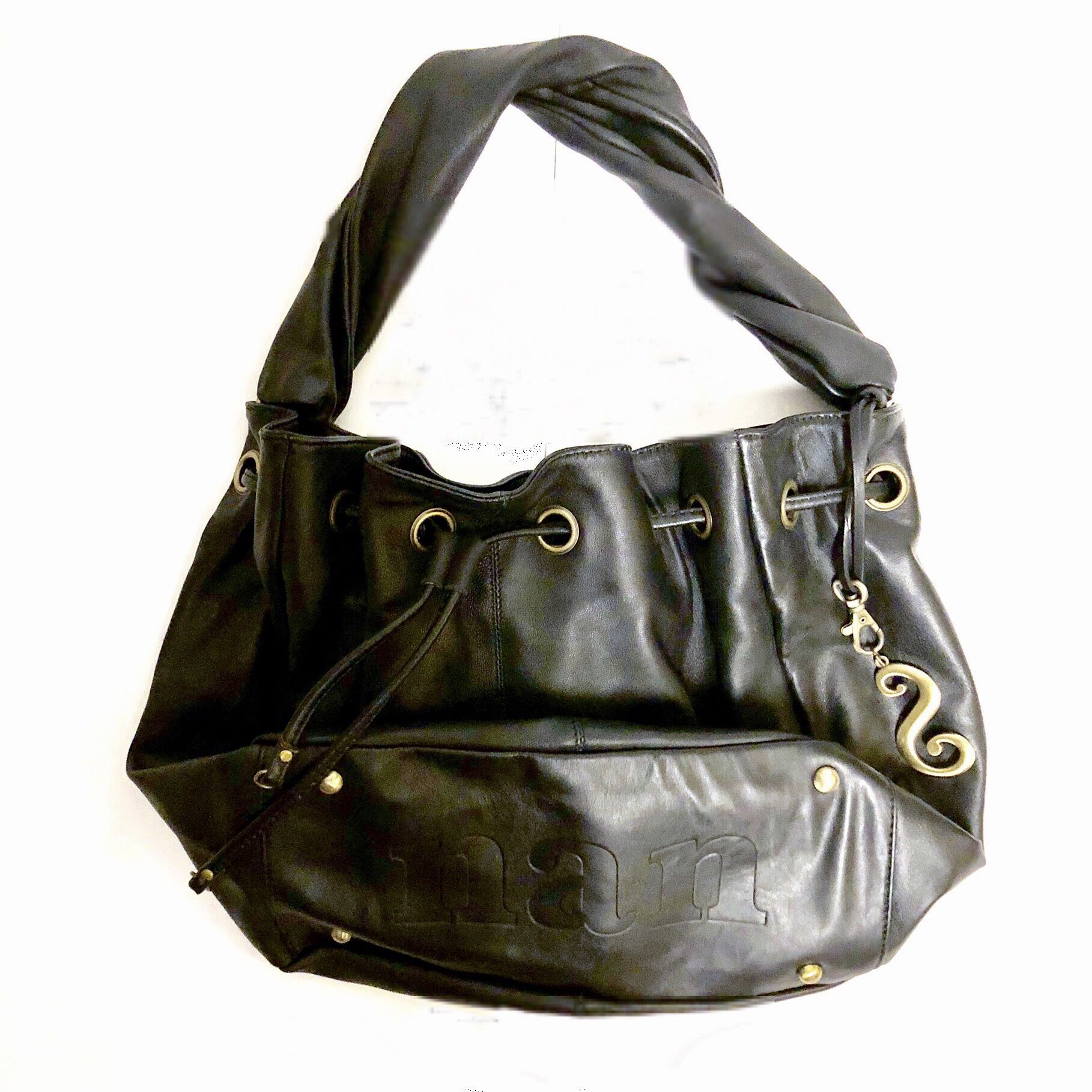 Nan Drawstring Hobo Bag — Genuine Black Leather