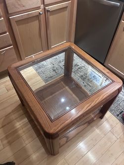Wooden End Table with Glass Top