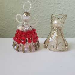 Lot of 2 Vintage Christmas Ornament  Handmade Bead & Safety Pin & Acrylic Angel . Pre-owned, good condition