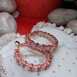 Double Sided Rose Gold Pltd Hoop Earrings With Swarovski Crystal's 