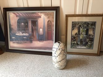 2 paintings and 1 vase sold together or separately, or make offer.