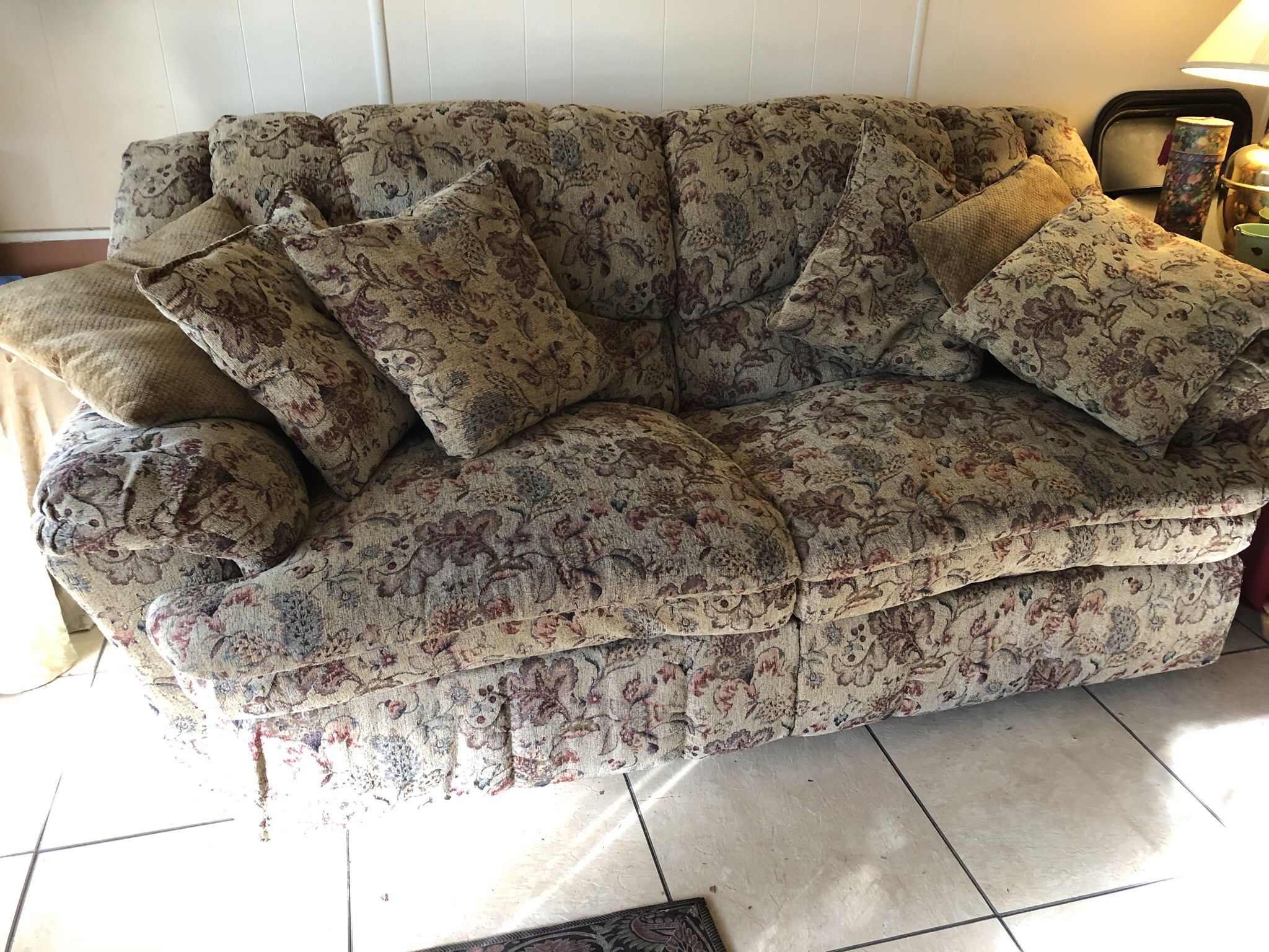 Beige/tan Sofa Recliner.   Used But Still Comfortable And Works Well   