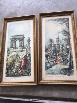 1950’s C. Ducollet prints @16” x 8” framed set of 2 wall art