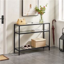 39.5" Console Table with 3 Storage Shelves,Tempered Glass Sofa Table, Modern Entryway Tables with Metal Frame for Hallway Living Room Bedroom, Easy As