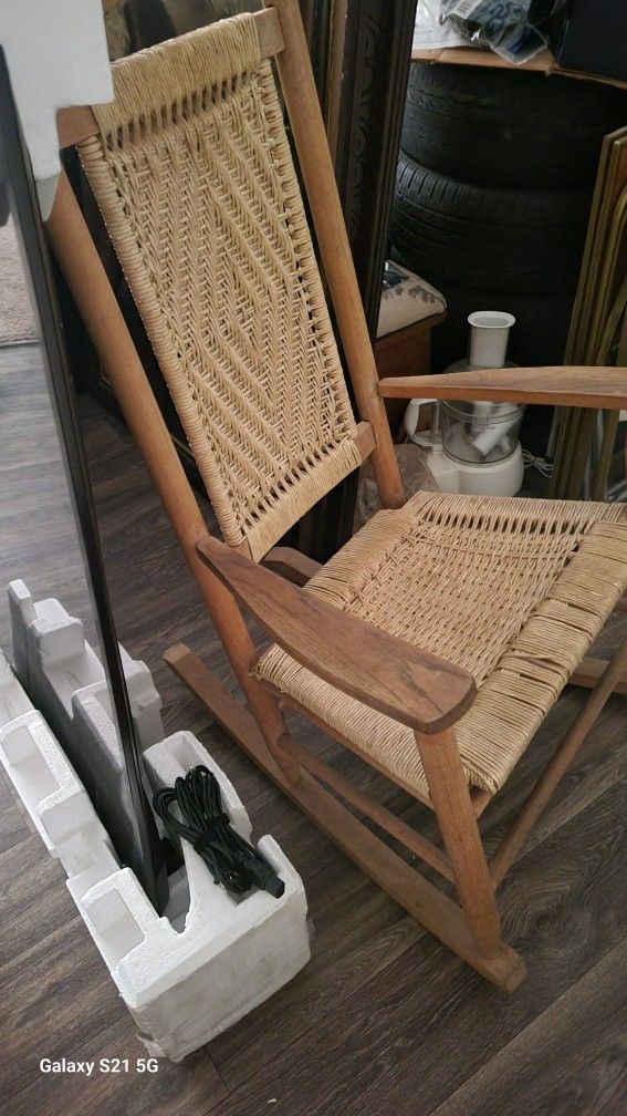 Old Wooden Wicker Rocking Chair