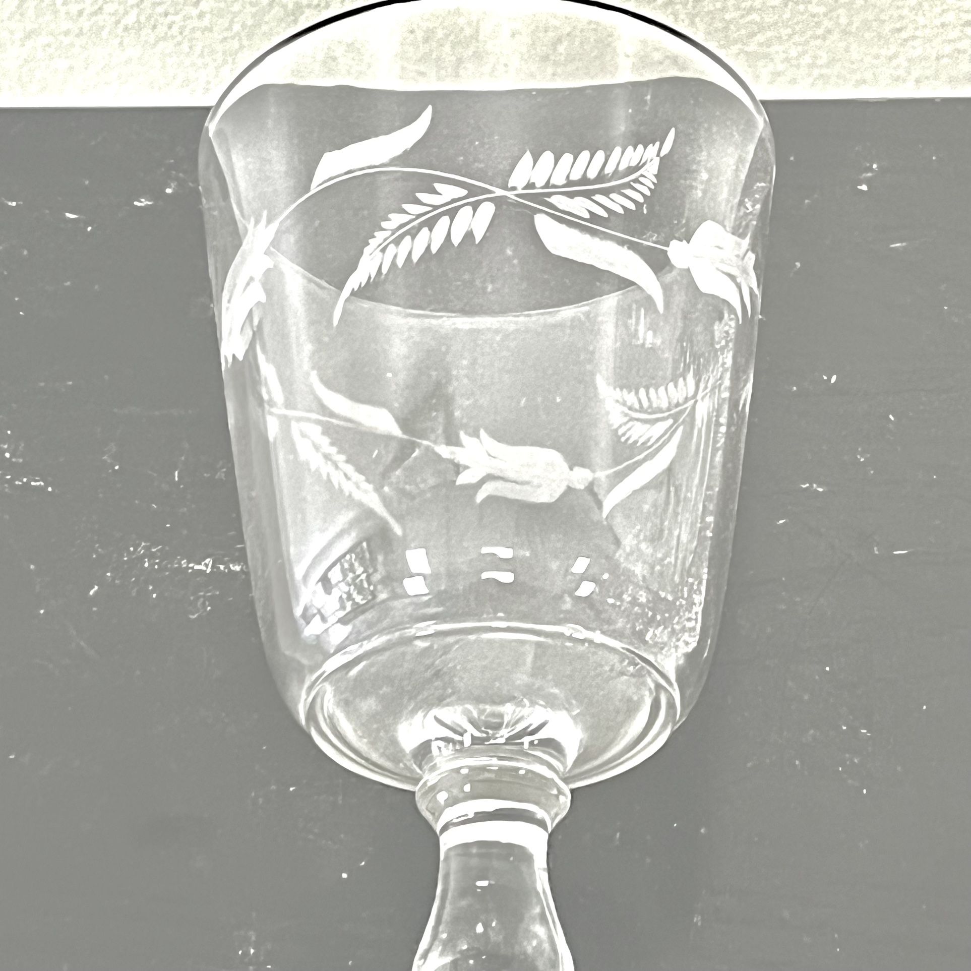 3 Antique Stemware Glass Goblets. Etched Glass 1880s