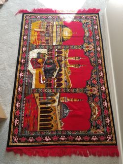 Mecca Islamic Wall Rug Big Wall Rug Haj Allah Home Red Wall Rug