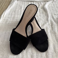 Schutz Anthropologie Black suede Heels Slip On Mules Size 8