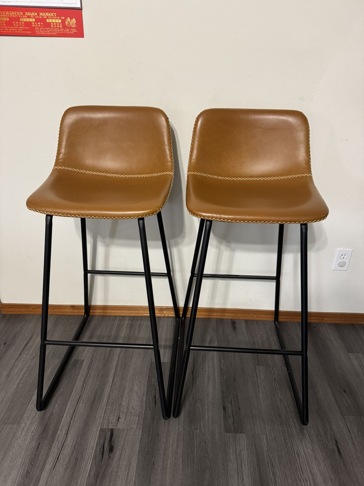 EDX Counter Height Bar Stools Set of 2 With Back and Footrest, Metal Frame, 29 inch, Brown