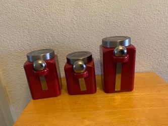 Red Mainstay Kitchen Canister Set of 3