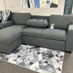 Gray Microfiber Sleeper Sectional Sofa W/ USB Port Chargers For Sale ( Labor Day Pre- Sale )