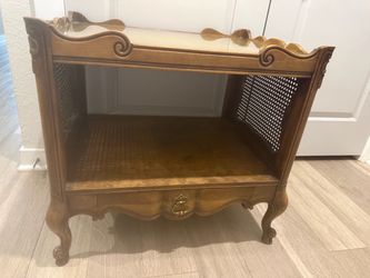 French Provincial Wood Nightstand with Cane Sides