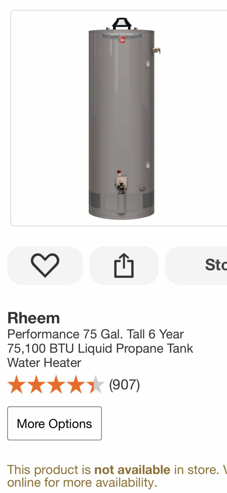 Rheem Performance 75 Gal. Tall 6 Year 75,100 BTU Liquid Propane Tank Water Heater (907)