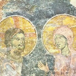 Original Vintage Fine Art Print Poster Medieval Yugoslavia Wall Frescoes Antique Painting Artist Collectible Printed Italy 1960’s. Prizren. Bogorodica