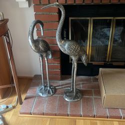 Pair Of Tall Brass Cranes