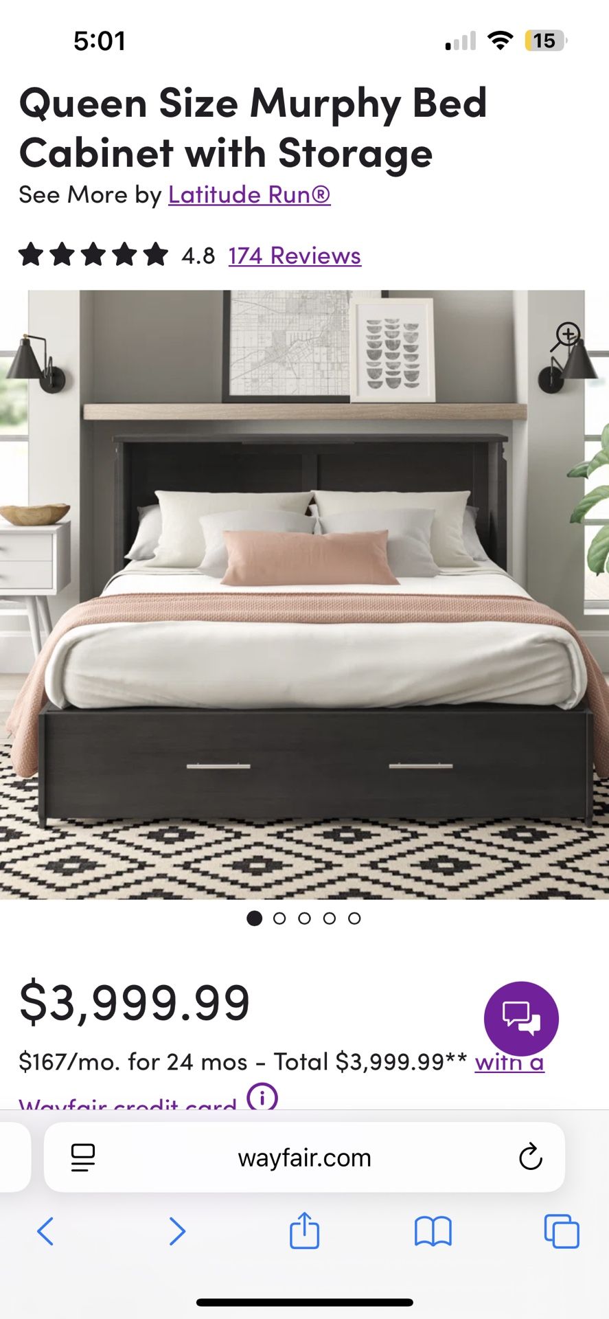Queen Size Murphy Bed Cabinet with Storage By latitude run