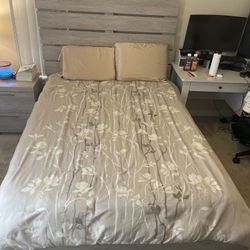Modern Full Bed Frame with Headboard, Nightstand & Box Spring