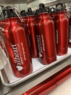 Custom aluminum bottle with company logo printed 1 color 72 min 3.95 each PromoGator