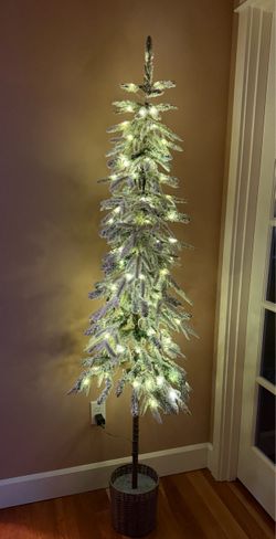 6’ Pencil Lighted Flocked Artificial Tree with white Lights