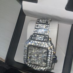 Cartier VVS Bust Down Diamonds Moissanite Watch Sliver Color Dial Men Watch Box