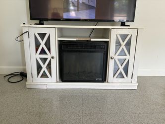 White Farmhouse TV Stand with Electric Fireplace