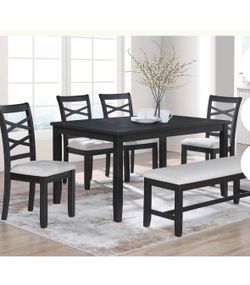 Dining table set with chairs and bench 60”x36”x30”