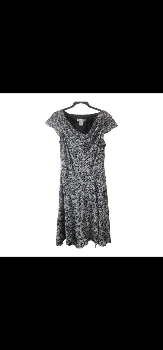 Evan Picone Black and White Floral Midi Dress