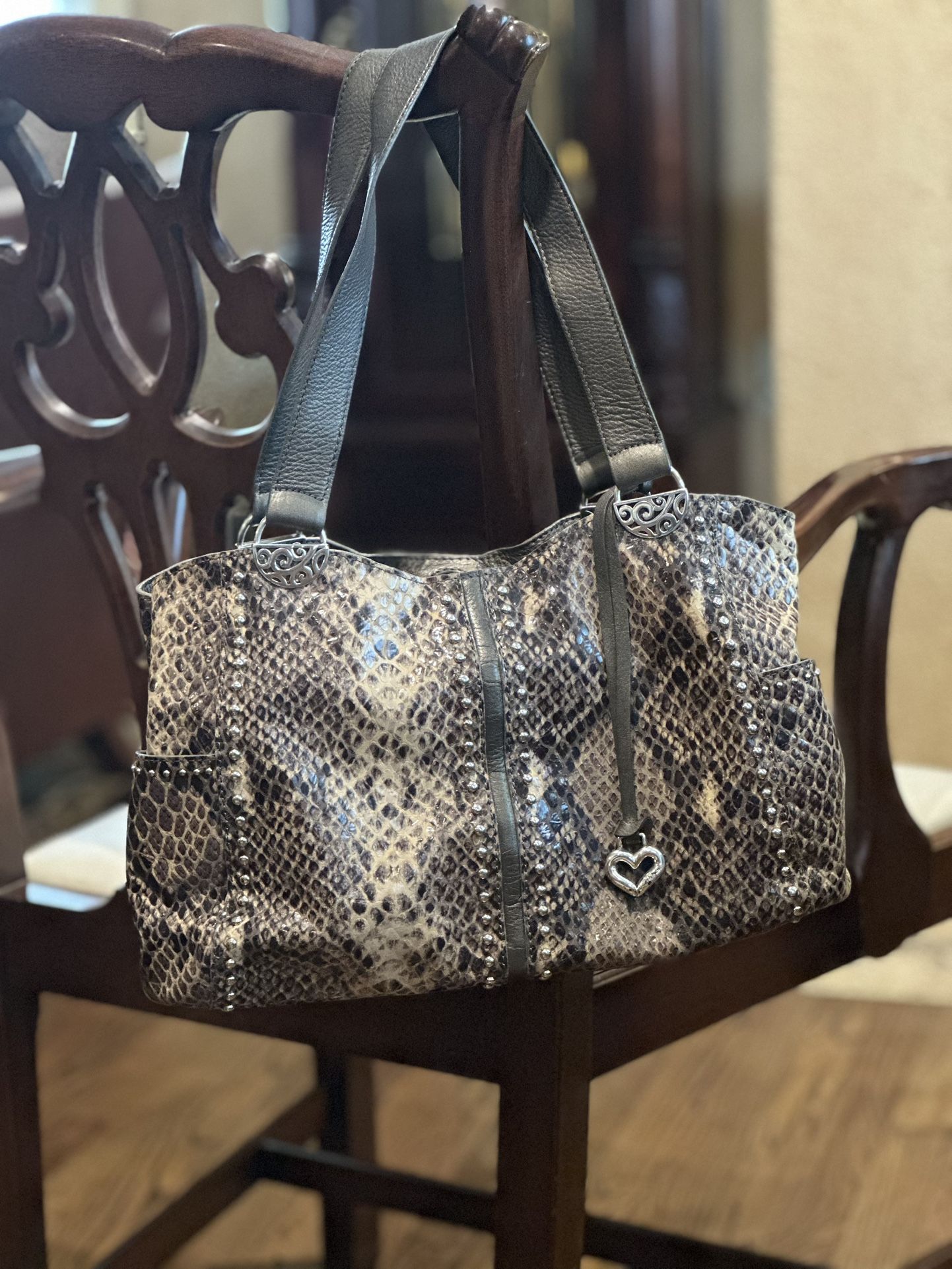 Brighton Pretty Tough Andie Snake Print Studded Leather Handbag
