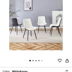 AmoUnico White & Grey Leather Dining Room Chairs (two sets of 4)