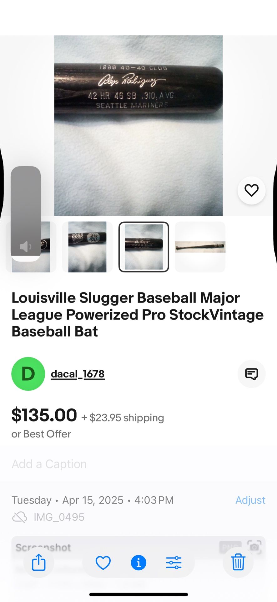 Louisville Slugger Baseball Major League Powerized Pro StockVintage Baseball Bat Rodriguez signed