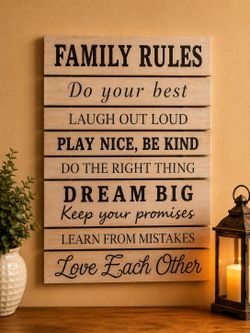 Large Rustic Farmhouse Family Rules Wooden Wall Sign – Inspirational Home Decor