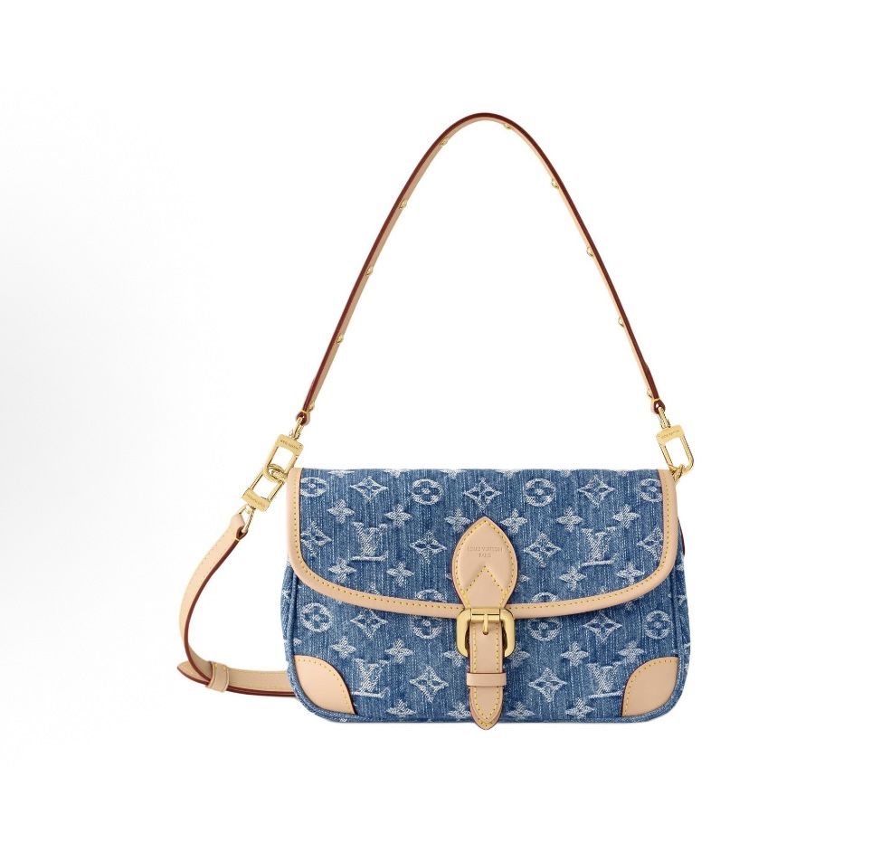 LOUIS VUITTON Diane Blue Denim Logo Full Print Monogram Denim Crossbody Shoulder Bag(39)49