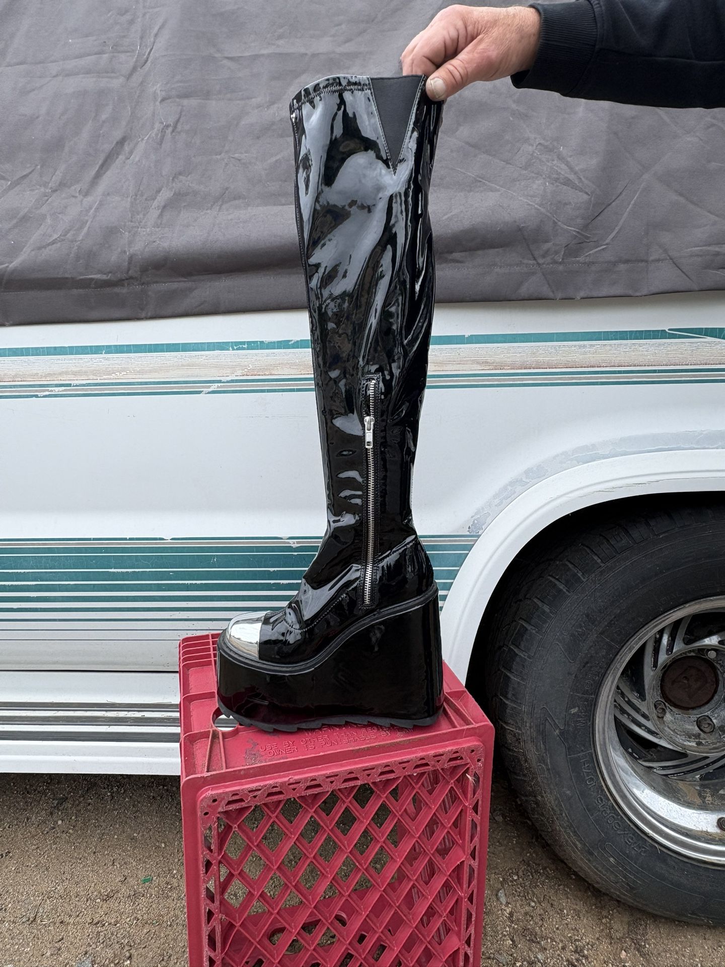 Feed All Flames Over The Knee Patent Leather Boots Size 11 And 8