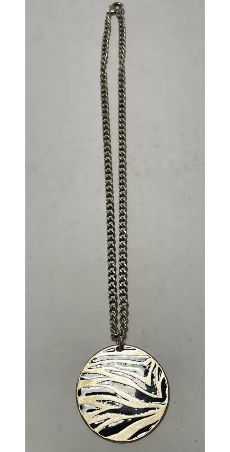 Reversible Silver Black Zebra Print Medallion Necklace