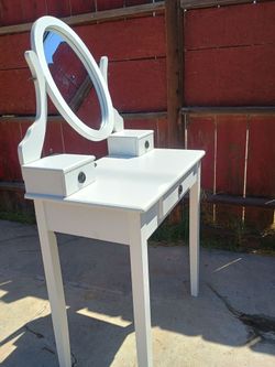 White Vanity Table with Oval Mirror