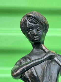 Vintage Boy with Flute Solid Bronze Statue