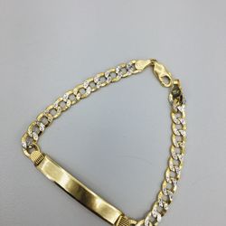 10KT Gold Cuban Bracelet W Diamond Cuts