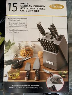 McCook MC25A Knife Set with Built-in Sharpener - Stainless Steel, 15 Pieces
