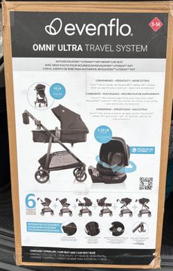 Brand New! Evenflo Omni Ultra Travel System with Revolve180 LiteMax NXT Rotating Infant Car Seat, Caviar Black