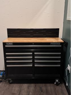 YUKON 46 in., 9-Drawer Mobile Storage Cabinet with Solid Wood Top, Black