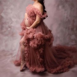 New Tulle Robe Maternity Photoshoot Puffy Ruffles Bridal Lingerie Illusion Dress Photoshoot Maternity , Expecting Baby , Size small