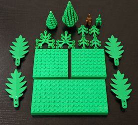 ASSORTED LEGO GREEN PARTS LOT - TREES, LEAVES & PLATES