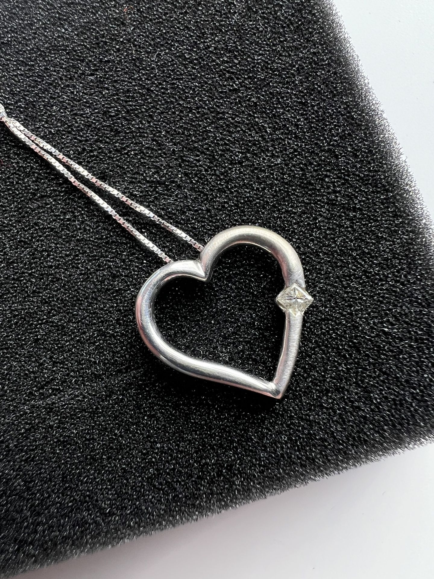 14k White Gold Heart Necklace With Sapphire Accent 