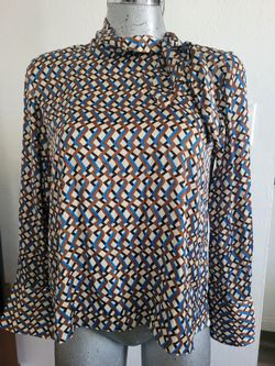 Zara Woman Geometric Print Long Sleeve Blouse XS