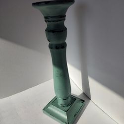 Large Wooden Green Candlesticks Distressed